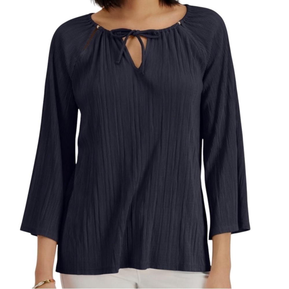 Michael Kors Womens Blue Keyhole Peasant Top L - Picture 1 of 6